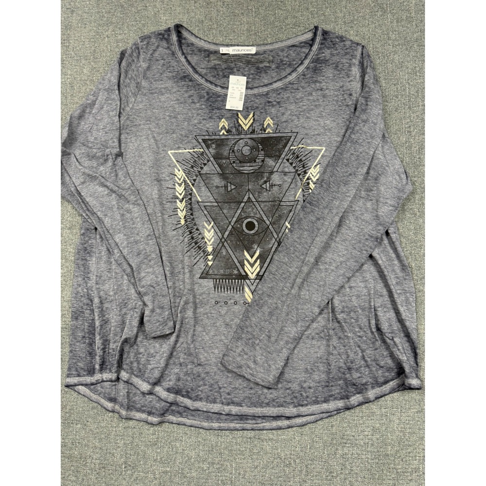 Maurices Womens Plus Size 3 Gray Acid Wash Geometric Celestial Graphic Tee NWT